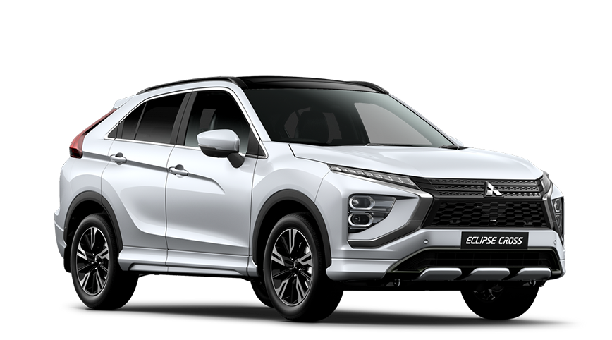 Mitsubishi Eclipse Cross i hvid metal, set skråt forfra